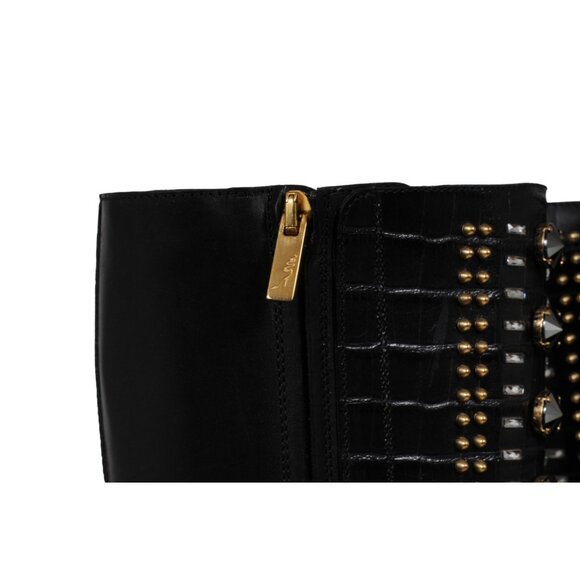 Rene Caovilla Combat Boots US 7 EU 37 Black LeatherCroc Embossed Crystal Studded - Picture 11 of 12